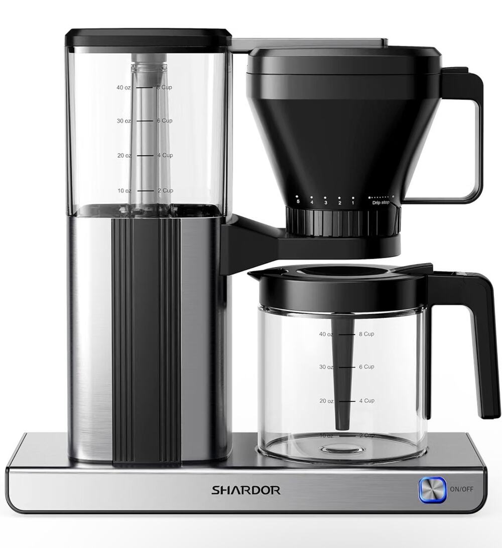 SHARDOR 8-Cup Drip Coffee Maker with Reusable Filter and Glass Coffee Pot,Black